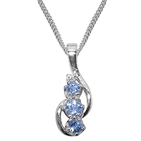 Solid 925 Sterling Silver Natural Aquamarine & Cubic Zirconia Womens Pendant & Chain Necklace - Choice of Chain lengths 16