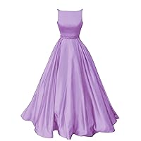 Prom Dresses Long Satin A-Line Formal Dress For Women With Pockets 12 Lilac