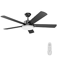 Ceiling Fans with Lights, 52 Inch Ceiling Fan with Lights and Remote Control, Modern Black Ceiling Fan with Light for Living Room Farmhouse Bedroom