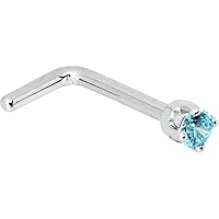 Body Candy Solid 14k White Gold 2mm Mint Green Cubic Zirconia L Shaped Nose Stud Ring 18 Gauge 1/4