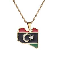 Stainless Steel Libya Map Flag Pendant Necklace Jewelry Country Map