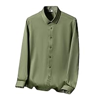 Men's Satin Luxury Dress Shirt Regular Fit Silk Casual Dance Party Long Sleeve Fitted Wrinkle Free Tuxedo Shirts