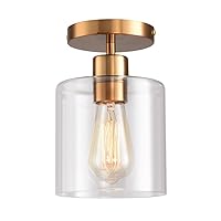 Brass Semi Flush Mount Ceiling Light,Modern Ceiling Light Fixture for Closet Hallway Entryway,Hallway Light Fixture Ceiling Matte Brass Gold Finish (1 Pack Brass Glass)