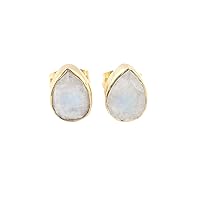 Guntaas Gems Rainbow Moonstone Ear Stud Jewelry For Girls Brass Gold Plated Pear Gemstone Push Back Stud Earrings Fashion Jewelry