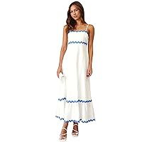 IMEKIS Fashion Summer Sundress for Women Adjustable Spaghetti Straps Smocked Rickrack Trim A-line Maxi Dress Beach Dress