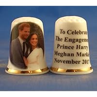 Porcelain China Collectable Thimble - Prince Harry & Meghan Markle Engagement (New) Box