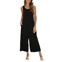 Nfsion Women's Summer Casual Loose Tank Jumpsuit Sleeveless Crewneck Jumpsuit Romper with Pockets