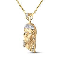 The Diamond Deal Yellow-tone Sterling Silver Mens Round Diamond Jesus Face Charm Pendant 1/2 Cttw