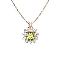 Beautiful Round Shape Created Peridot & Cubic Zirconia 925 Sterling Sliver Halo Cluster Pendant Necklace for Women's,Girls 14K White/Yellow/Rose Gold Plated