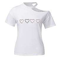 XJYIOEWT T Shirts for Women Formal Short Round Top One Summer Women's Off Shoulder Neck Shirt Sleeve Shoulder Solid WOM