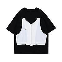 通用 Men's Short-Sleeved T-Shirt Fake Two-Piece Round Neck Half-Sleeve Stitching Loose T-Shirt Summer