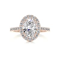 Solid Gold Handmade Wedding Rings 3 CT Oval Cut Moissanite Diamond Halo Bridal Engagement Ring for Anniversary Propose Gift (10K Solid Rose Gold)