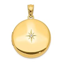 925 Sterling Silver Engravable 20mm Gold Plated Diamond Polished Accent Round Photo Locket Pendant Necklace Jewelry for Women