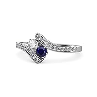 Round Lab Grown Diamond & Blue Sapphire 2 Stone with Side Diamonds Bypass Engagement Ring 3/4 ctw 14K Gold