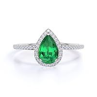 10K 14K 18K Gold 1 Carat Emerald Diamond Engagement Ring for Women, Emerald Diamond Gift Ring for Her (I2-I3 Clarity)