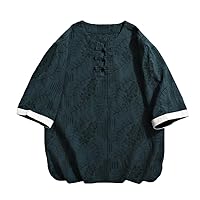 Chinese Style Men's Cotton and Linen Short Sleeve T-Shirt, Retro Tang Suit Zen Clothing for Summer