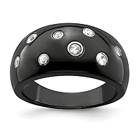 Edward Mirell Black Titanium White Sapphire With 925 Sterling Silver Polished Bezels 12mm Ring Jewelry Gifts for Women - Ring Size Options: 10 6 7 8 9