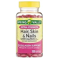 Extra Strength Hair, Skin & Nails Dietary Spring Valley Supplement, Biotin-Collagen-Gelatin - 120 Count
