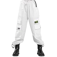 FEESHOW Girls Casual Cargo Jogger Pants Active Kids Sweatpants with Pocket Hip Hop Jazz Streetwear Trousers