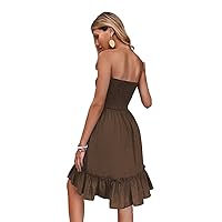 GIESSO Women's Short Dresses Casual Solid Ruffle Hem Tube Dress Sleeveless