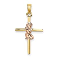 14.3mm 10k Two tone Gold 2 d Girl Religious Faith Cross Charm Pendant Necklace Jewelry for Women