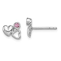 925 Sterling Silver Polished Rh Plated for boys or girls Preciosca Crystal Love Heart Post Earrings Measures 8x9mm Wide