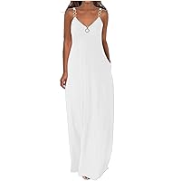 Hawaiian Dresses for Women 2023 Fashion Sleeveless Zipper v Neck Chain Strap Dress Casual Summer Beach Long Sundress