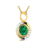 Oval Loop Shape Lab Made Emerald 925 Sterling Silver Pendant Necklace with Cubic Zirconia Link Chain 18
