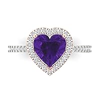 2.33ct Heart Cut Solitaire with Accent Halo Natural Amethyst gemstone designer Modern Statement Ring Solid 14k 2 Tone Gold