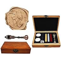MNYR Angel with Trumpet Gold Wax Seal Sealing Stamp Wedding Invitations Vintage Metal Peacock Handle Wax Sticks Candles Melting Spoon Gift Wood Box Set