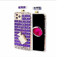Sparkly Diamonds Perfume Bottle Case Compatible for Samsung Galaxy S21 Plus / S21+ with Screen Protector W/Lanyard, Diamonds Crystals Soft Phone Protective Cover for Women (Purple)
