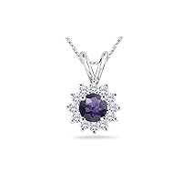 0.36 Cts Diamond & 1.05 Cts of 7 mm AAA Round Checker Board Amethyst Cluster Pendant in 14K White Gold