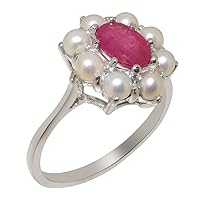 10k White Gold Natural Ruby & Cultured Pearl Womens Cluster Ring - Sizes 4 to 12 Available