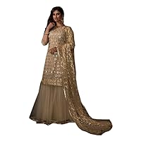 Indian Wedding Party Gray Net Sequin Embellished Gharara Suit Muslim Punjabi Woman Salwar Kameez