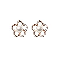 Reffeer Solid 925 Sterling Silver Small Pearl Flower Earrings Studs for Women Girls Unique Petite Flower Studs Earrings