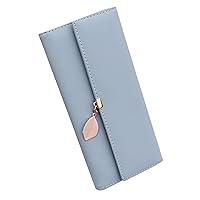 MAVIS LAVEN Korean Design Women's Long Wallet Stylish and Practical Leaf Pendant PU Material Large Capacity Versatile Usage (Light Blue)