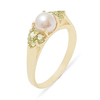 10k Yellow Gold Cultured Pearl & Peridot Womens Cluster Anniversary Ring