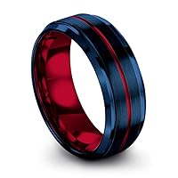 P. Manoukian Tungsten Carbide Wedding Band Ring 8mm for Men Women Green Red Blue Purple Fuchsia Step Bevel Edge Brushed Polished
