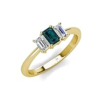 Emerald Cut (6x4 mm) London Blue Topaz & Lab Grown Diamond 1 1/3 ctw 3 Stone Engagement Ring 14K Gold