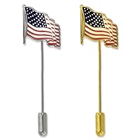 PinMart's Patriotic American Flag Lapel Stick Pin - Gold or Silver
