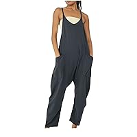 SMIDOW Jumpsuit For Women Dressy Casual Loose Sleeveless Spaghetti Strap Stretchy Wide Leg Long Pant Romper With Pockets