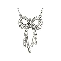 Sterling Silver Micro Pave Bow Tie Cubic Zirconia Pendant Necklace