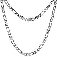 Solid Real 14k White Gold 4mm Figaro Chain Necklaces & Bracelets for Women & Men Beveled Edges Concaved High Polished 8-28 inch