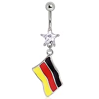 WildKlass Jewelry 316L Surgical Steel Germany Flag Navel Ring