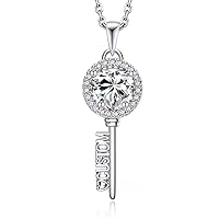 MomentWish Custom Name Necklace, 1 Carat Moissanite Key Necklaces for Women, D Color VVS1 Simulated Diamond 925 Sterling Silver Gift for Her