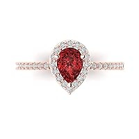 Clara Pucci 1.22ct Pear Cut Solitaire W/Accent Genuine Natural Red Garnet Wedding Promise Anniversary Bridal Wedding Ring 18K Rose Gold