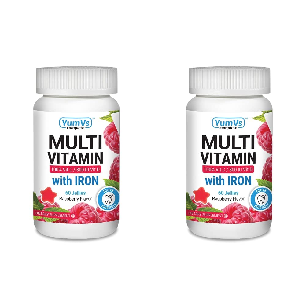 YUM-V'S YumVs Complete Multivitamin and Multimineral w/Iron Jellies (Gummies), Berry Flavor (60 Ct); Daily Dietary Supplement for Men and Women, Vegetarian, Kosher, Halal, Gluten Free (Pack of 2)