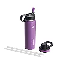 24 oz Double Wall Vacuum Insulated Stainless Steel Water Bottle with Spout and Straw Lids, Plum