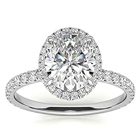 Mois 2 CT Oval Colorless Moissanite Engagement Ring for Women/Her, Wedding Bridal Ring Set, Eternity Sterling Silver Solid Gold Diamond Solitaire Prong for Her