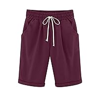 Bermuda Shorts for Women 2024 Knee Length Cotton Linen Casual Shorts Drawstring High Waisted Shorts Jogger Athletic Shorts